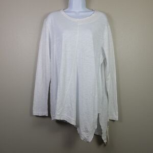 WILT White Asymmetric Hem Long Sleeves Mixed Media Tee Size Large NWT